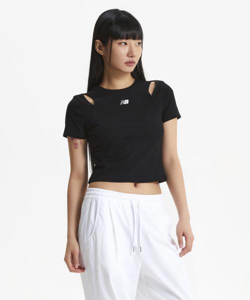 NBNEF2W522 / WOMEN 썸머 골지 컷아웃 반팔티 (BLACK)