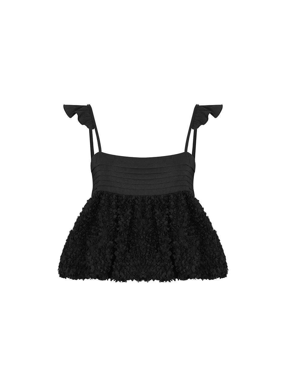 Balloon Cropped Blouse Top _ ( Black )