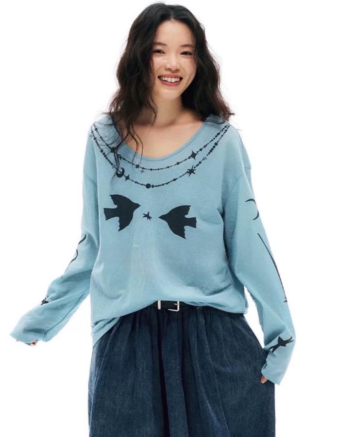 DEER AND FLYER "Bird Poetry Collection\" 시스루 긴팔 티셔츠 (3color)
