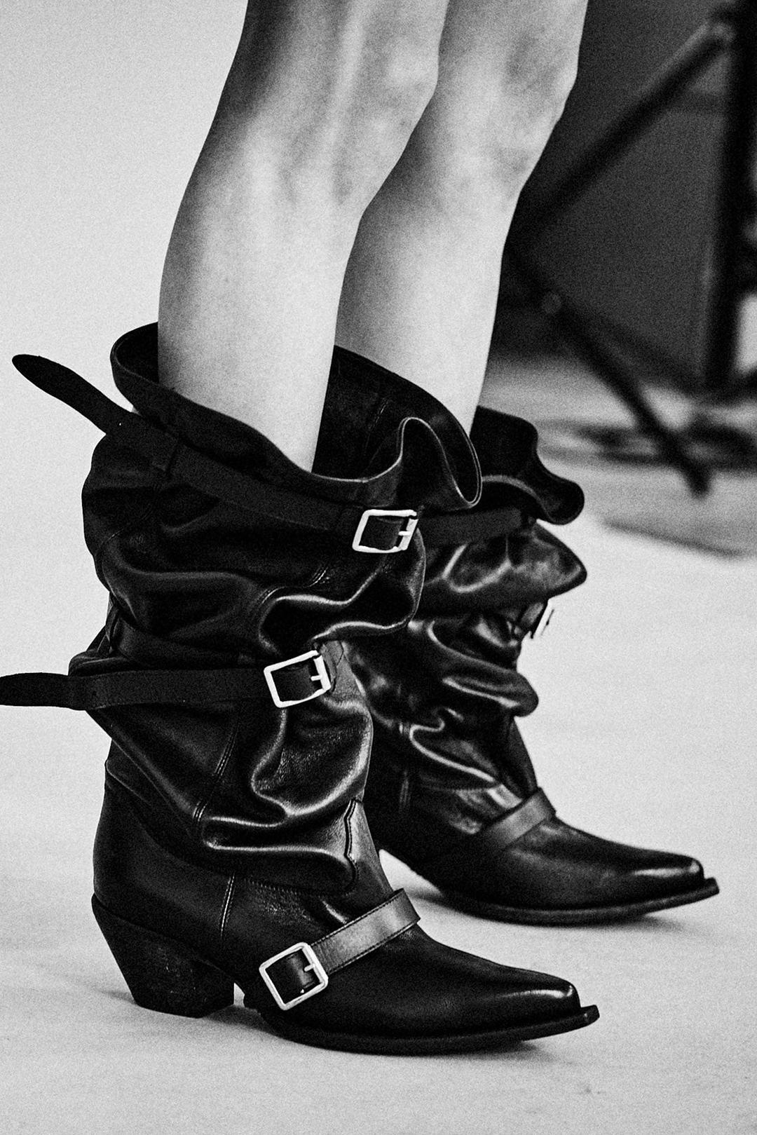 BUCKLED-UP SLOUCH COWBOY BOOT - BLACK - BLACK / 38 / R13WS114