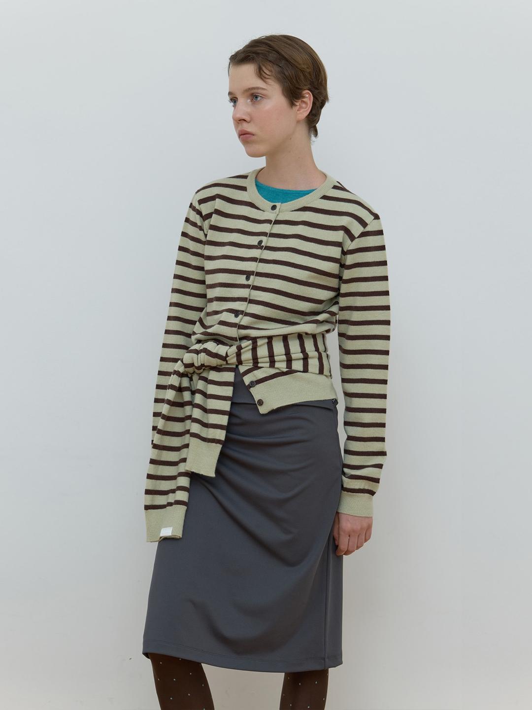 MUFFLER SET STRIPE CARDIGAN_MINT/BROWN
