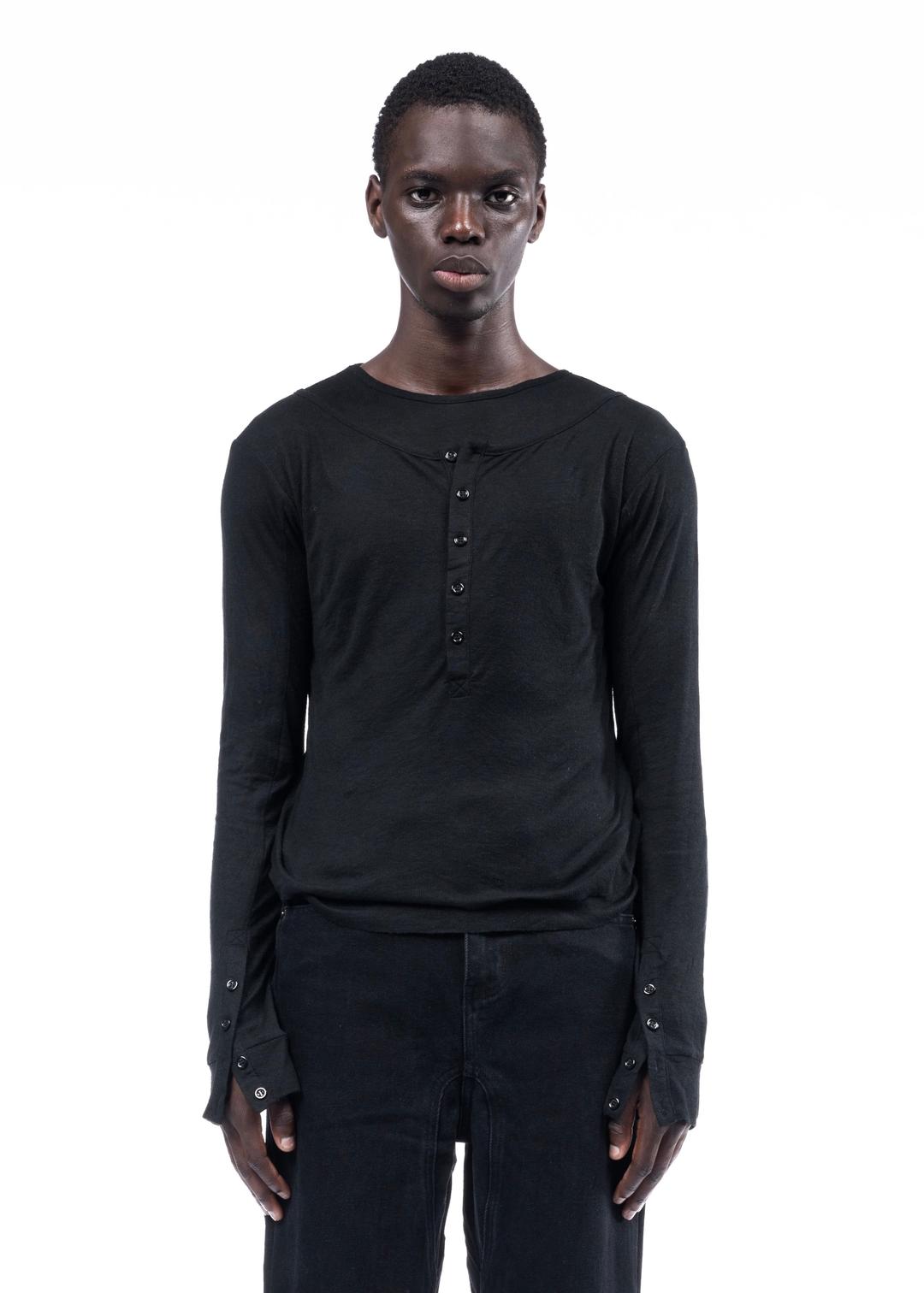 DOUBLE-LAYERED BUTTON ORGANIC COTTON SHIRT BLACK - 1
