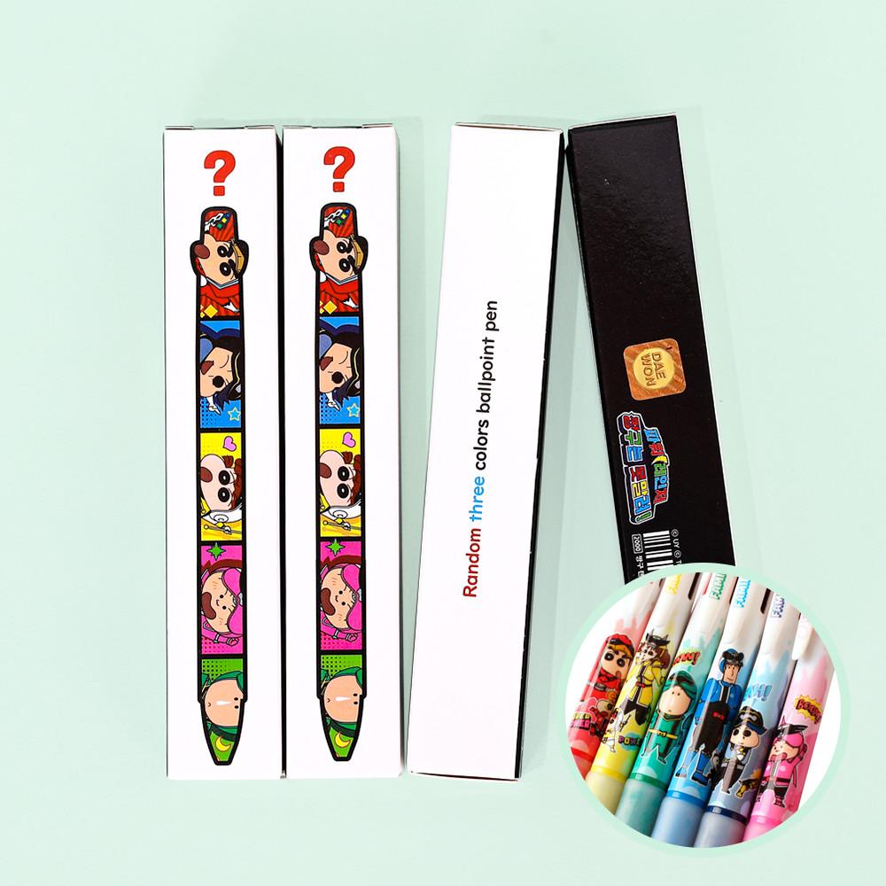 짱구 랜덤 캐릭터 3색 볼펜 잘써지는 부드러운 펜 0.7mm