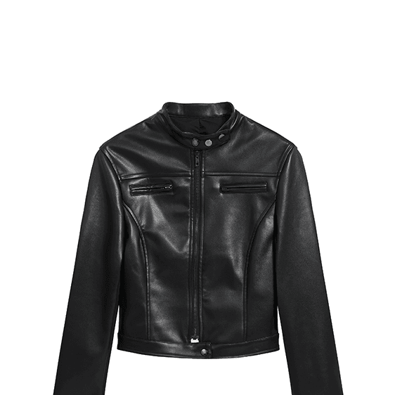 Cuffs Zipper Stand Collar Rider Leather Jacket