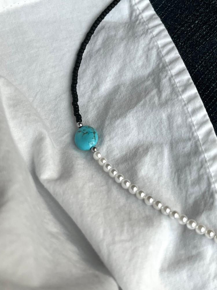 [오프더쉘] 진주 터키석 블랙 목걸이