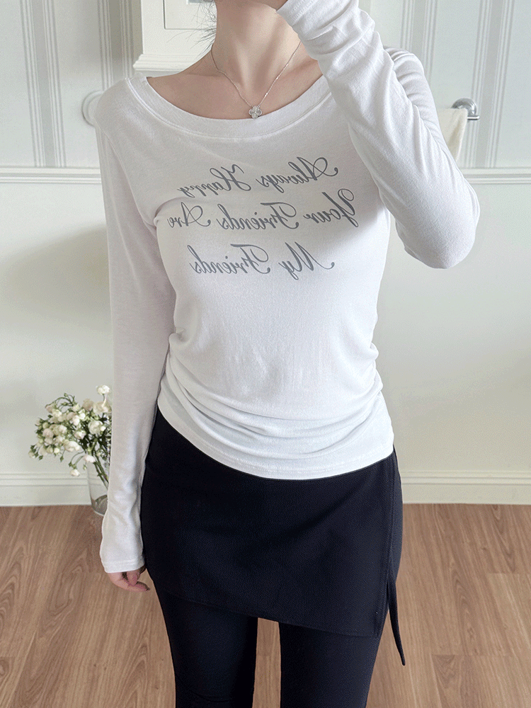 젠 보트넥 레터링 티셔츠