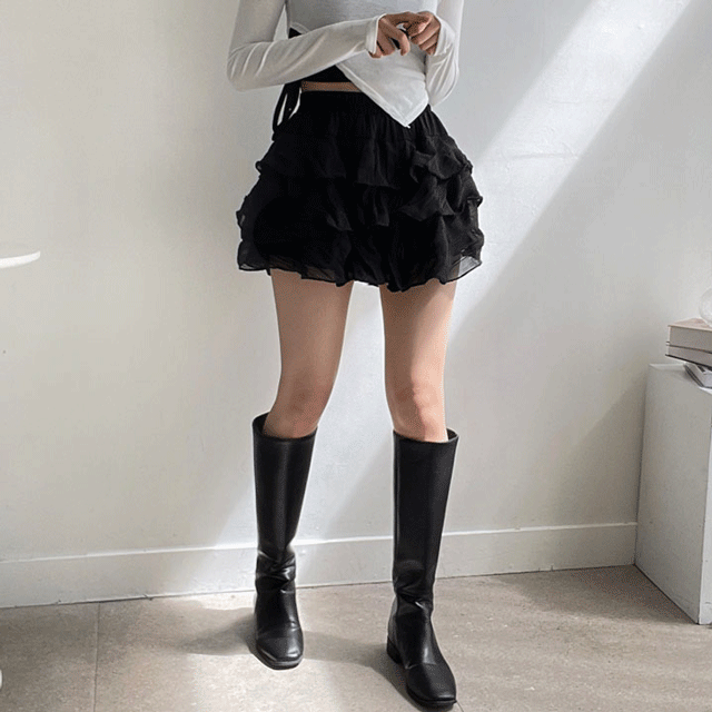 [무배] 러블리 제티 쉬폰 캉캉 밴딩 미니 스커트 [2color]