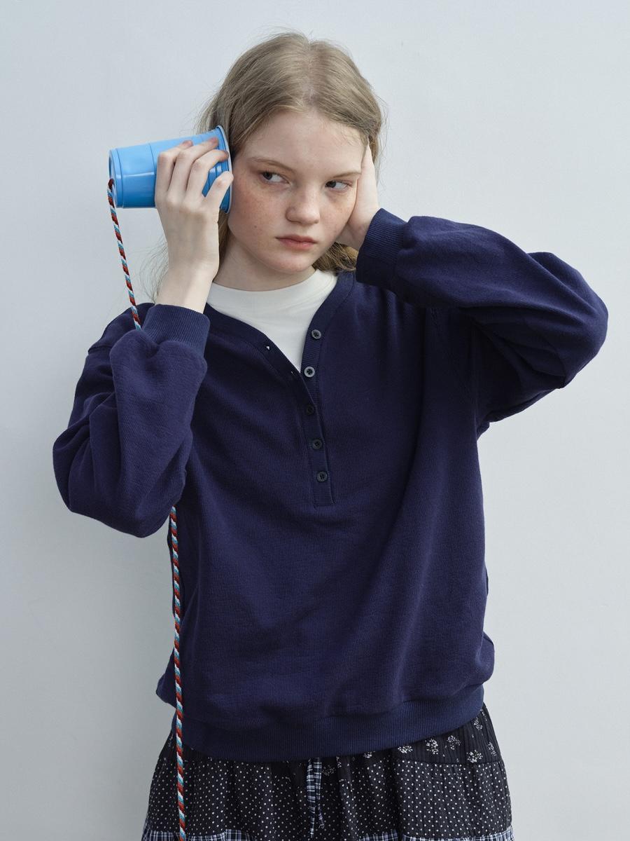 KOKOASOKO V-neck Button-up Pullover Sweatshirt