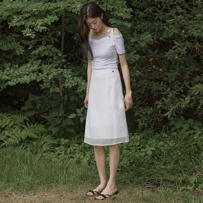 Wrinkle see through layered midi skirt - white