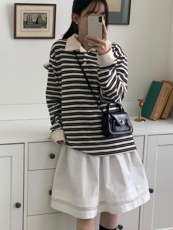 이런 상품 어때요? 우즈 스트라이프티셔츠 오버핏 카라 맨투맨티