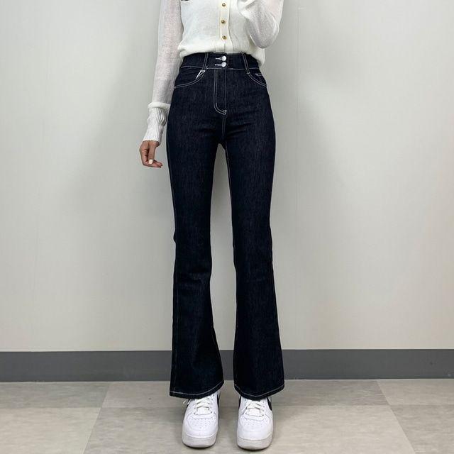 [2color/숏/기본/롱기장] ﻿여자 기모 투버튼 생지 슬림 부츠컷 팬츠