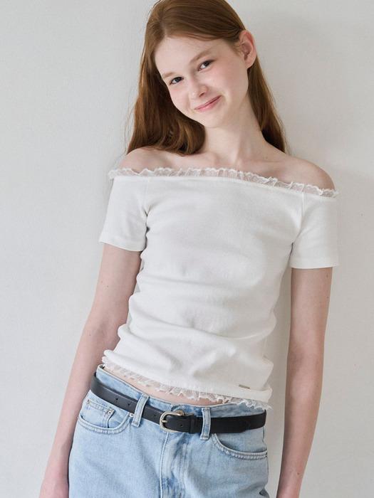 OFF SHOULDER LACE T-SHIRT - WHITE