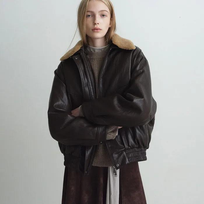 Detachable Fur-Collar Leather Jumper KP5WJ8430_93