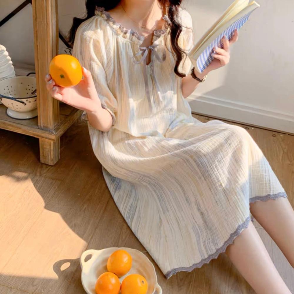 앳유어홈 썸머 리본 파자마 2TYPE 홈웨어 원피스 반바지 봄 여름 잠옷 휴가 여행 호캉스