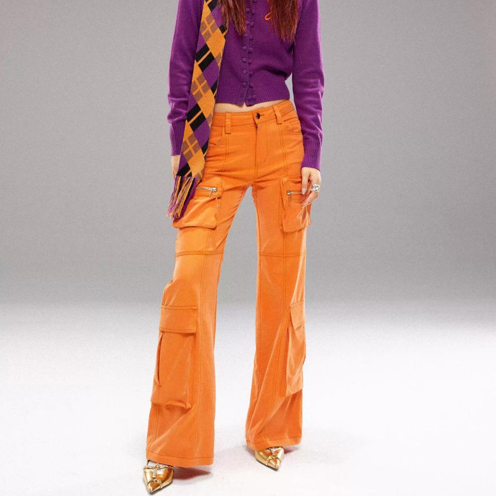 YOSHUYUKI 요슈유키 바지 오렌지 스트레이트 슬림 카고 팬츠