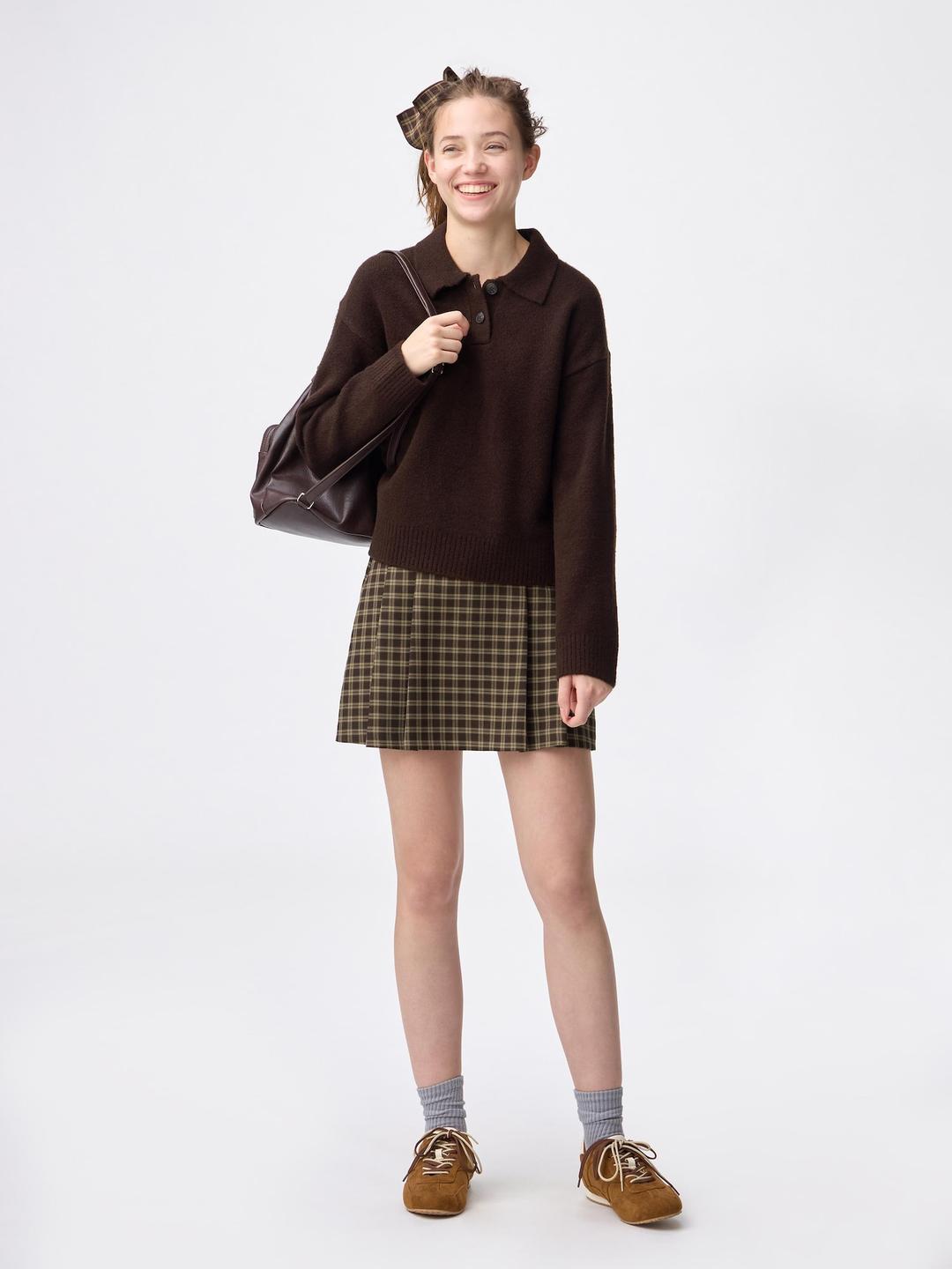 サイドプリーツチェックスコート