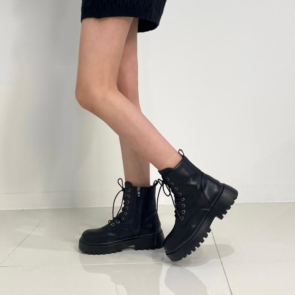 [SH] 케딘 키높이 통굽 레이스업 숏 워커 부츠 4cm