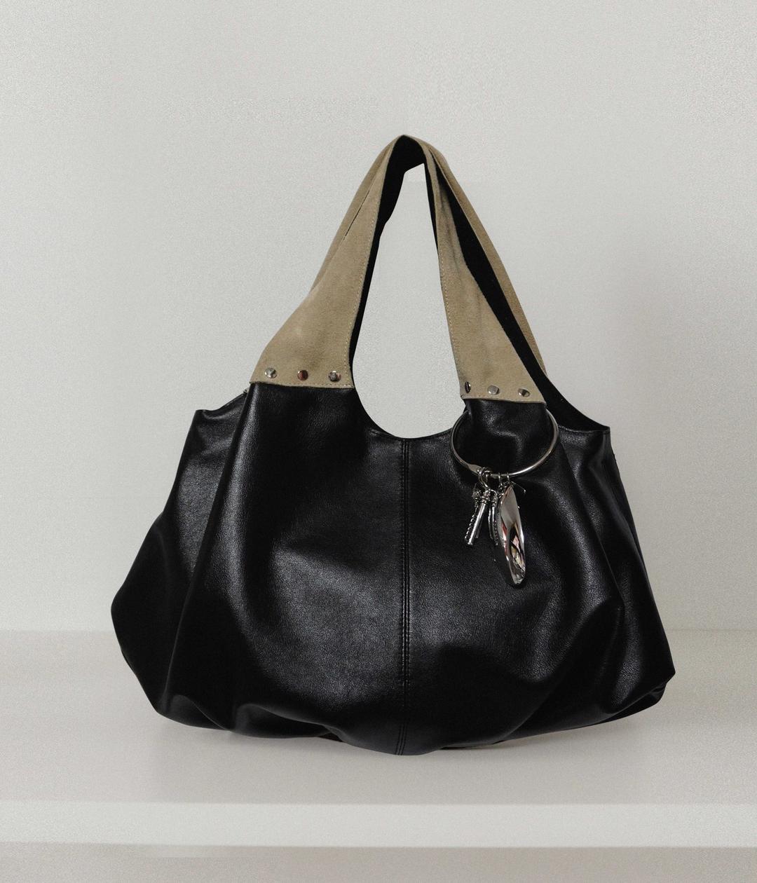 Fleur Hobo Bag Set — Suede Beige ( Oval Metal Keyring Included )