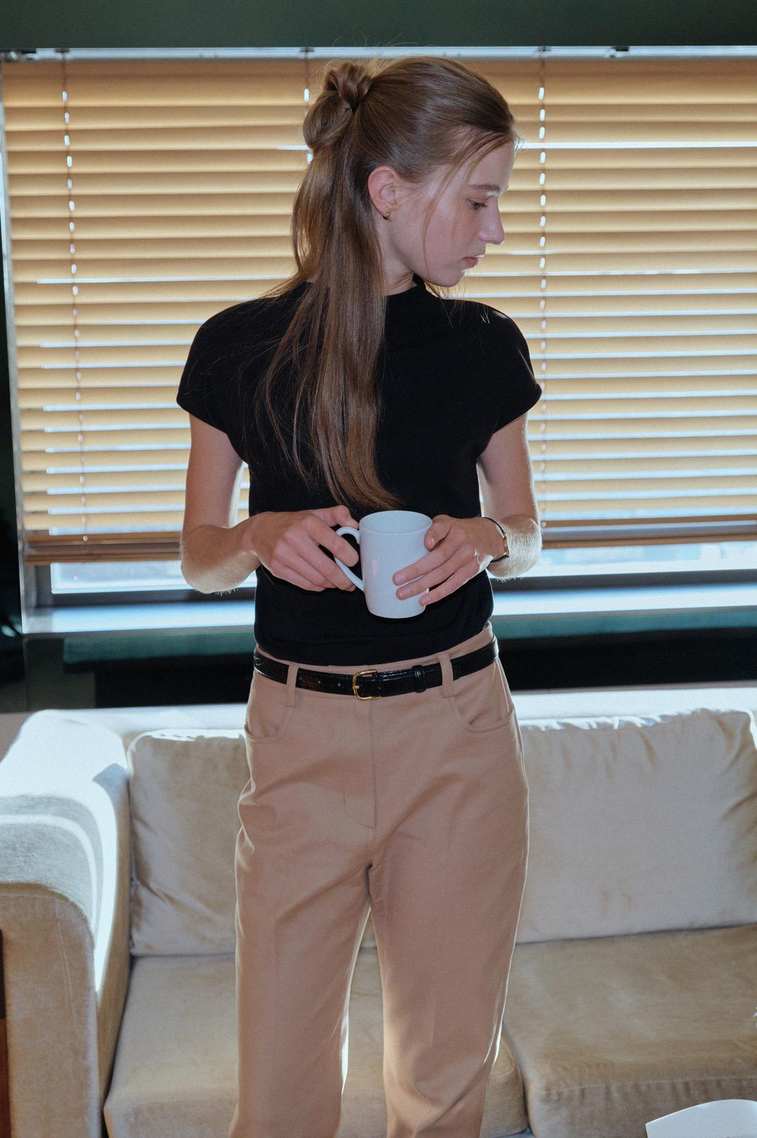 [3rd-order] Rose Mock-neck Jersey Top (Black)