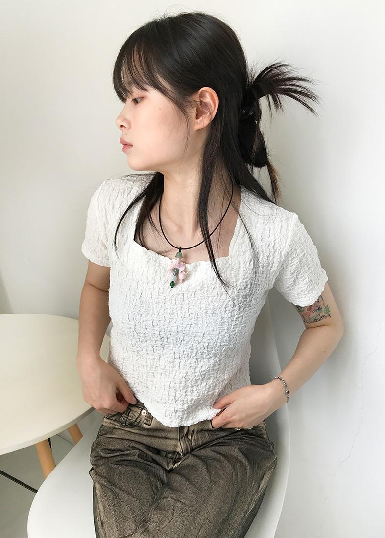 링클 스퀘어넥 크롭티셔츠