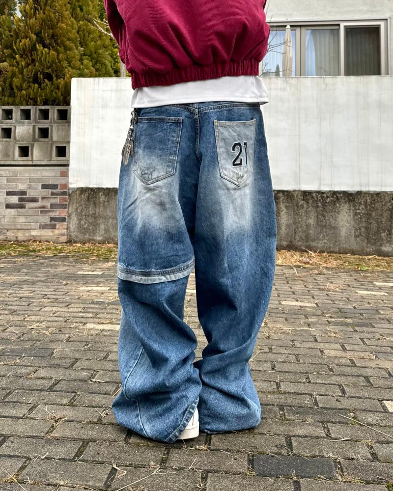 타운 자수 데님 벌룬 팬츠 1C