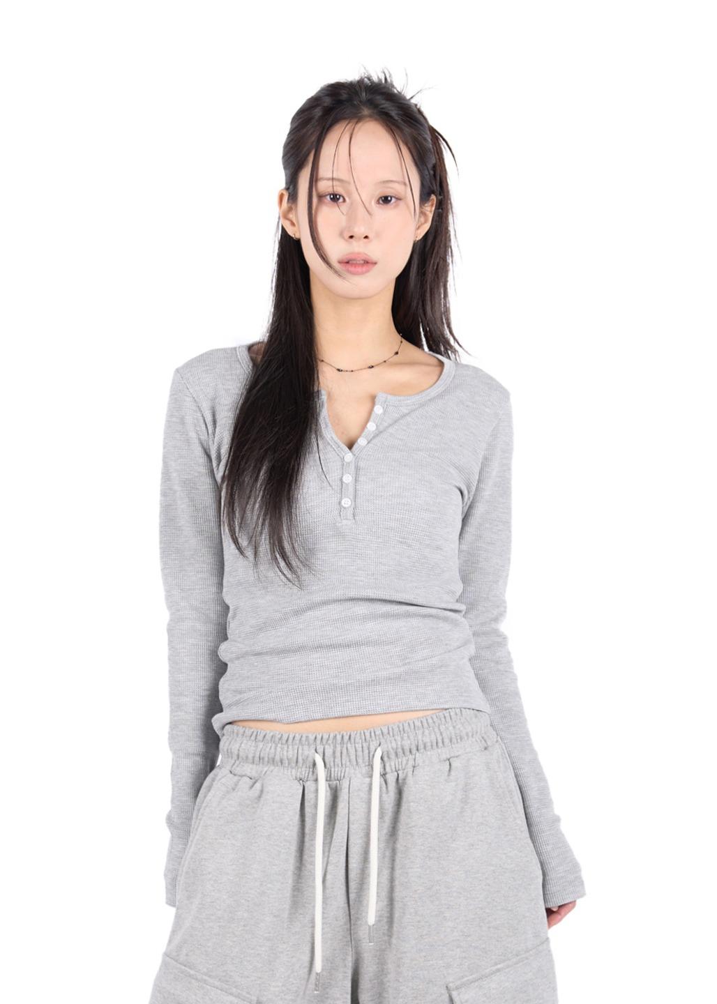 릿킴 WAFFLE Y NECK LONG SLEEVE