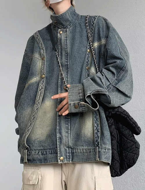 어썸모어 (S-3XL) 크루퍼 유니크 데님 자켓