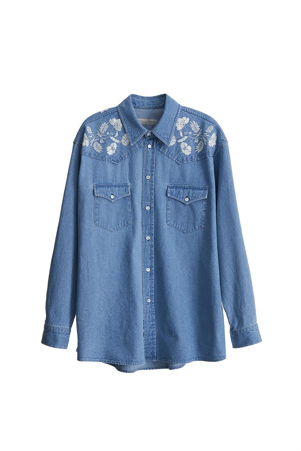 FLOWER EMBROIDERY WESTERN DENIM SHIRTS