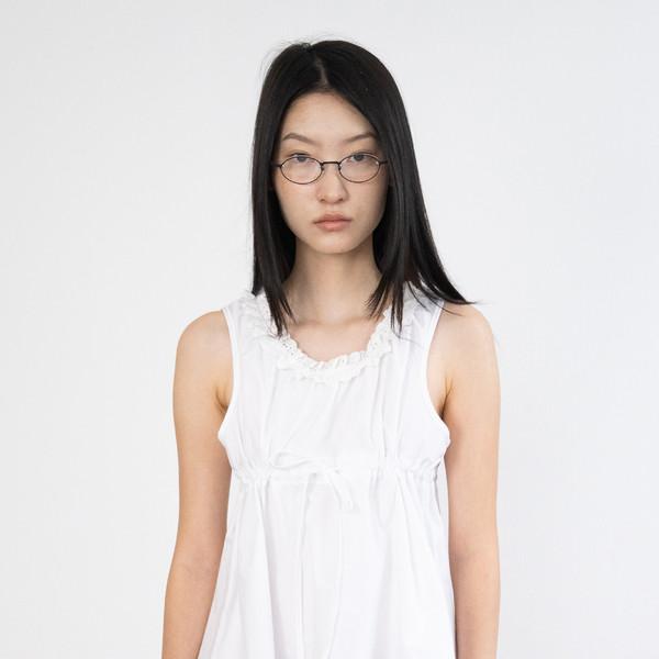 Frill String Sleeveless Blouse (Ivory)