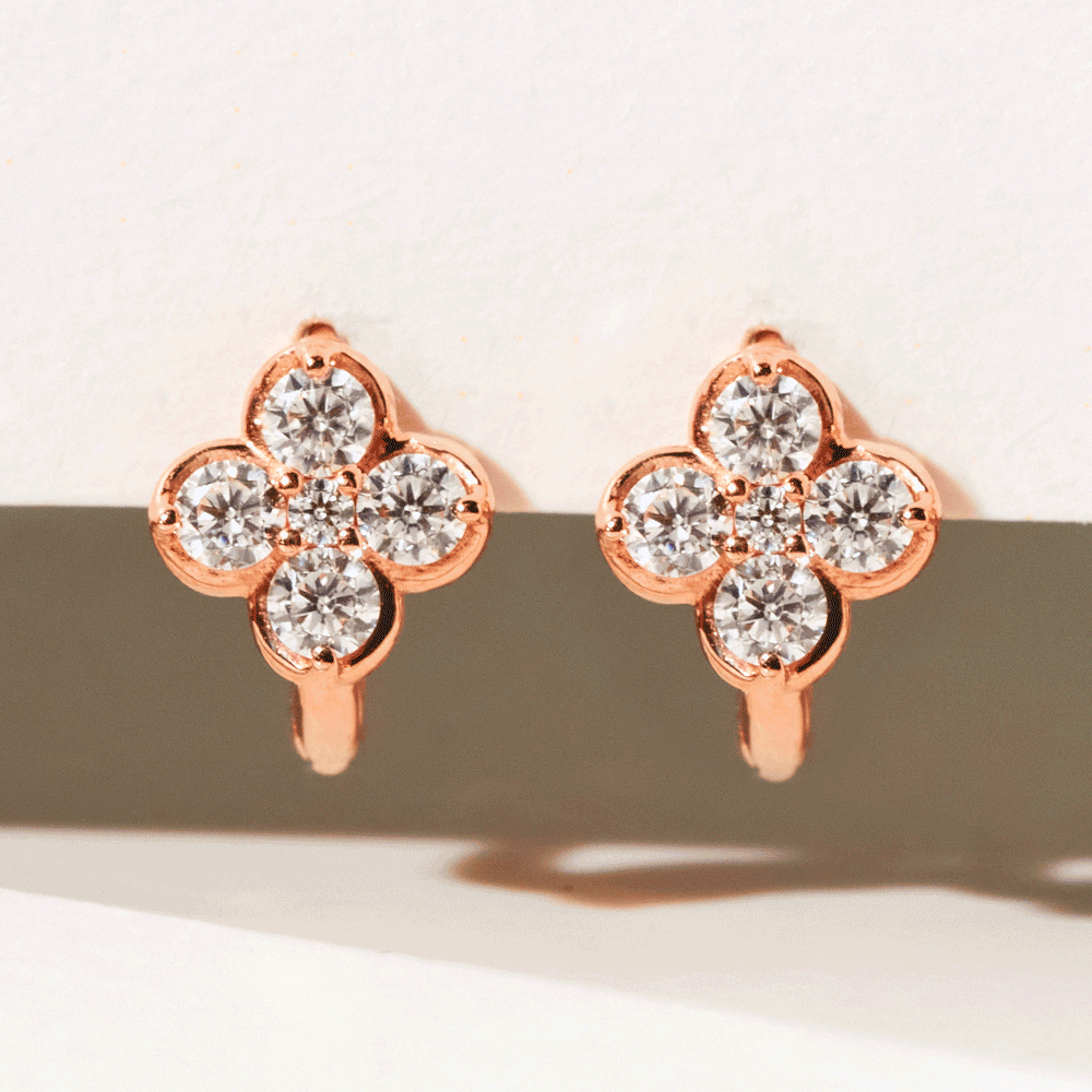 14/18k 행운 클로버 미니 원터치 링 귀걸이