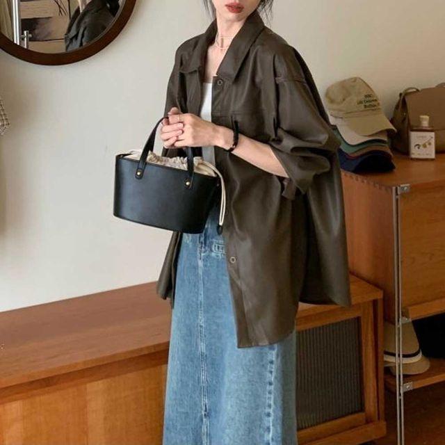 베나리셔츠 빅사이즈 오버핏 캐쥬얼 데일리 레더 셔츠 자켓
