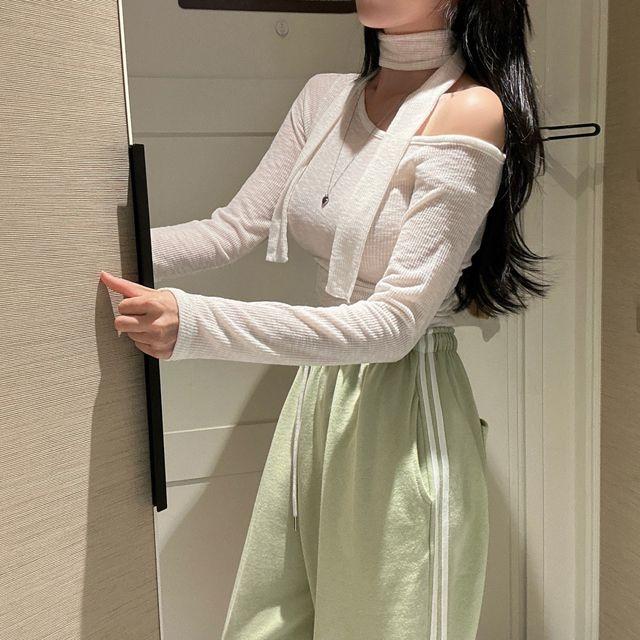 [SET][말라핏/남심저격!] 베이글 스카프 언발 원숄더 시스루 초커 긴팔티 - t_휴지마켓