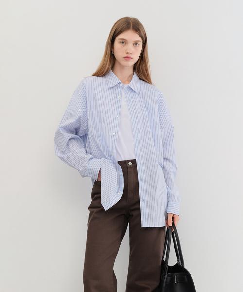 UNISEX INFORMAL SHIRT_UDSH5C102_BLUE BROWN STRIPE