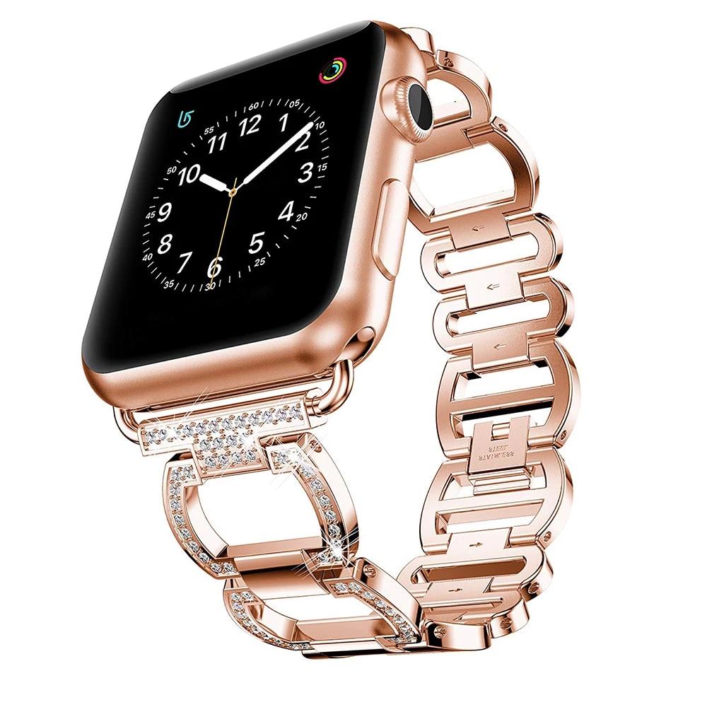 Apple Watch 밴드용 럭셔리 메탈 다이아몬드 팔찌 38mm 40mm 42mm 44mm, iwatch 7 SE 6 5 4 3 용 스테인레스 스틸 루프 스트랩