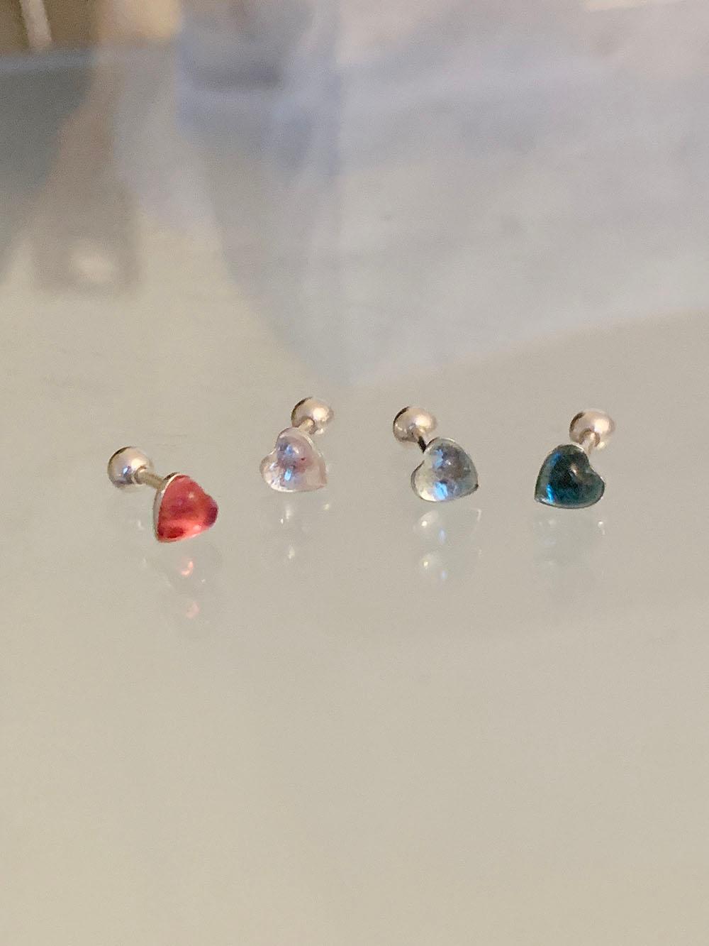 영롱 글라스 하트 은 피어싱