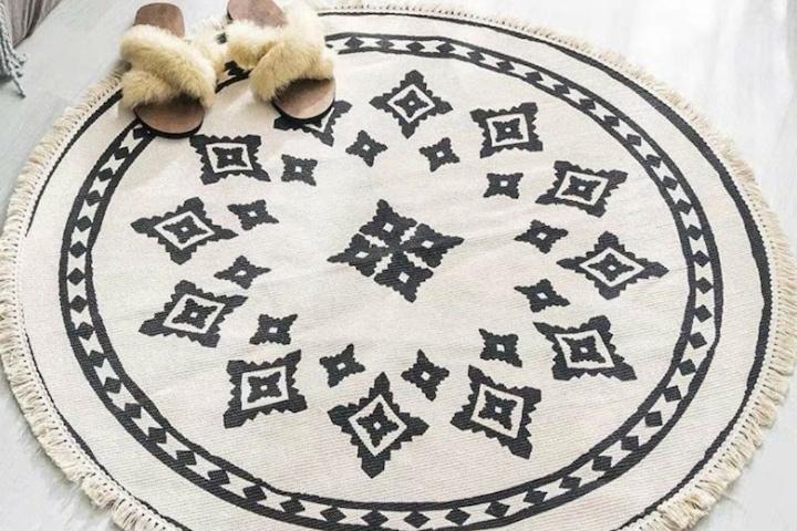 [해외] 보헤미안 핸드메이드 면린넨 원형 러그 / 3sizes