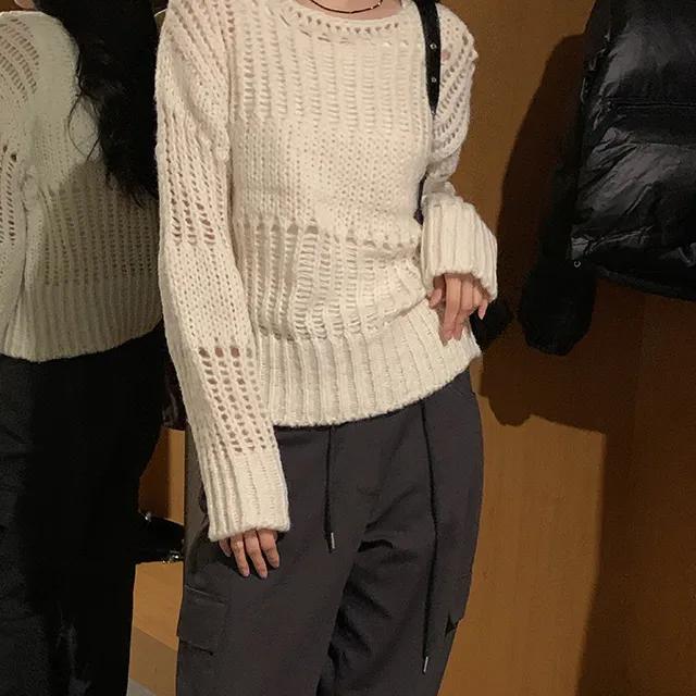 네그리 보트넥 루즈핏 그물니트