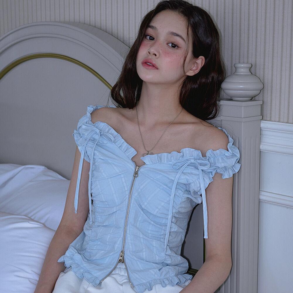 Two-way Frill Ribbon Sleeveless [Summer Blue]