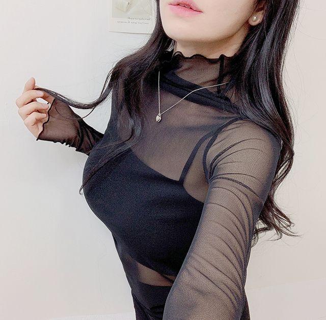 [-5kg/매력어필] 시스루 레이어드 망사 폴라티 겨블라우스 (발레코어룩)