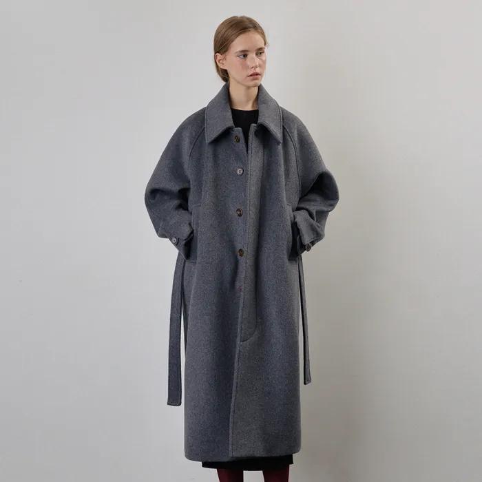 히든 버튼 로브 울 코트_Gray