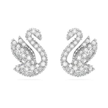 Swarovski Iconic Swan 스터드 이어링, 스완, 화이트, 로듐 플래팅