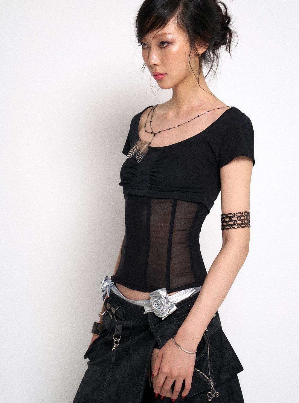 Black Mesh Butterfly Top