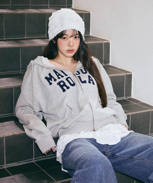 MAISON DE ROLA EMBROIDERY HOOD ZIP-UP GRAY