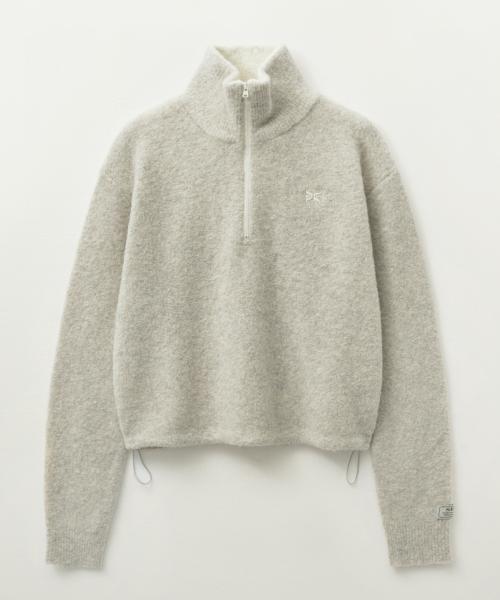 (W) 크롭 하프 넥 플리스 니트 집업 오트밀