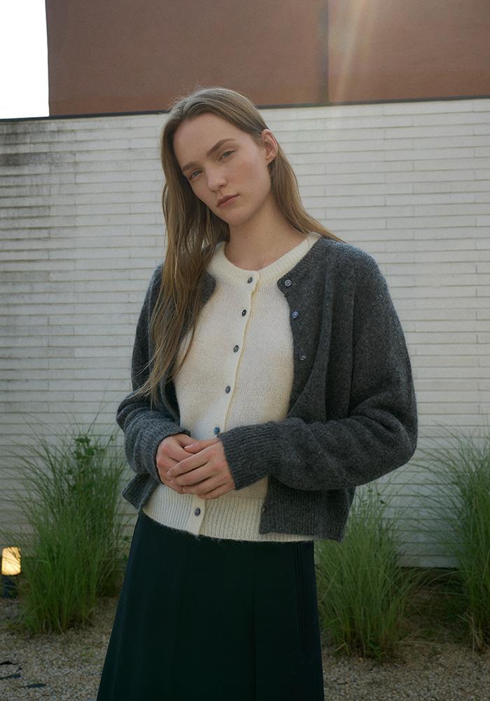 Angora Knit Cardigan_Gray