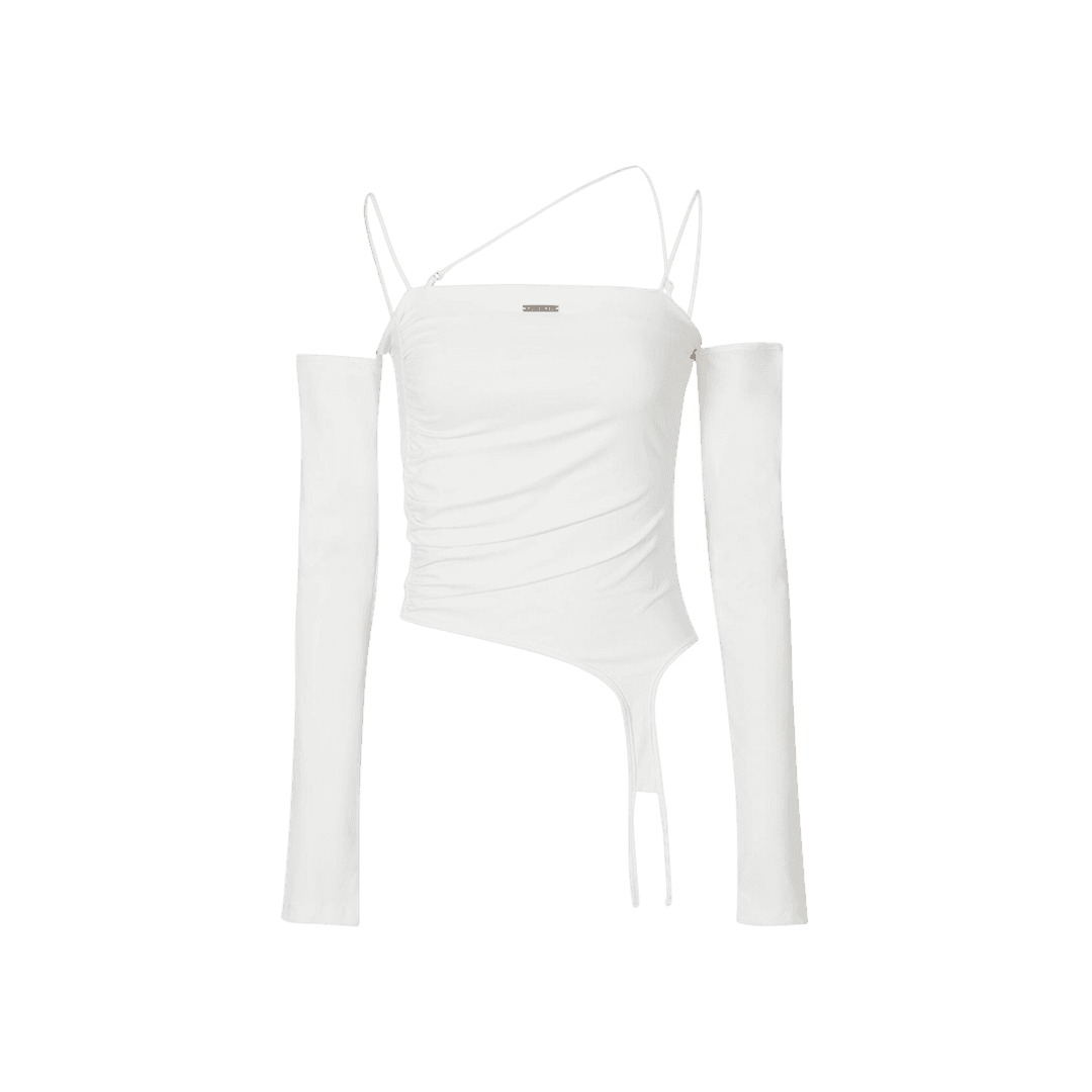 (W) Bohemian Seoul Off Shoulder Curved T-Shirt Ivory