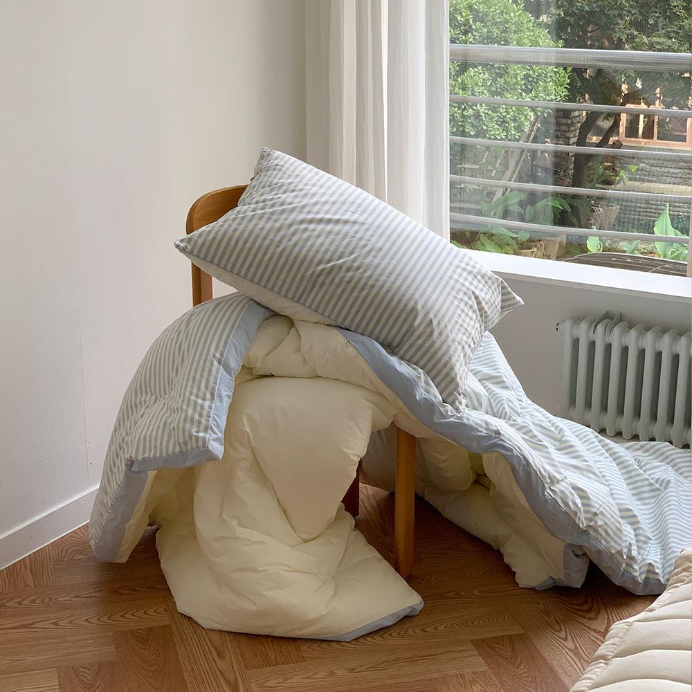 [라튤립] 시리얼 사계절용 먼지없는 체온조절 60수 고밀도 스트라이프 양면 차렵이불세트