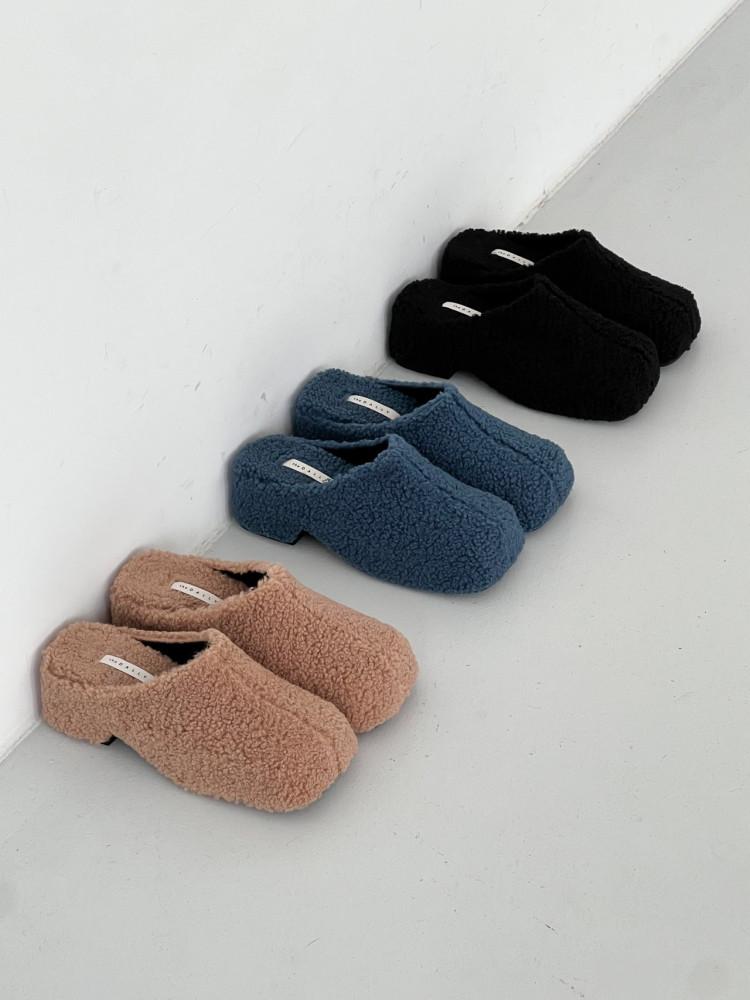 (225-250) 데일리 FW 겨울 뽀글이 털 스퀘어 절개 여성 키높이 블로퍼 6cm