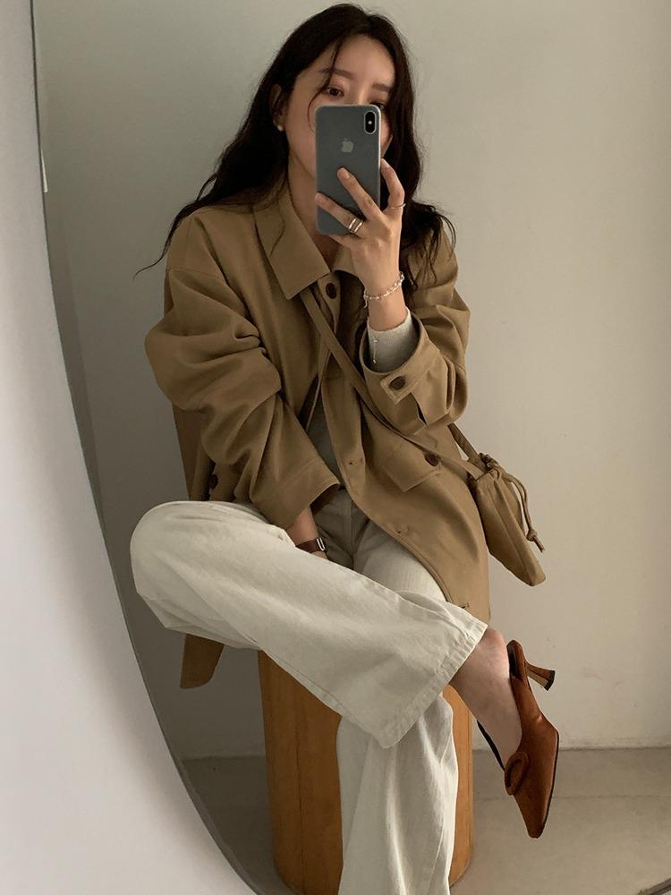 크로스 절개 스웨이드 자켓 (미니백set)