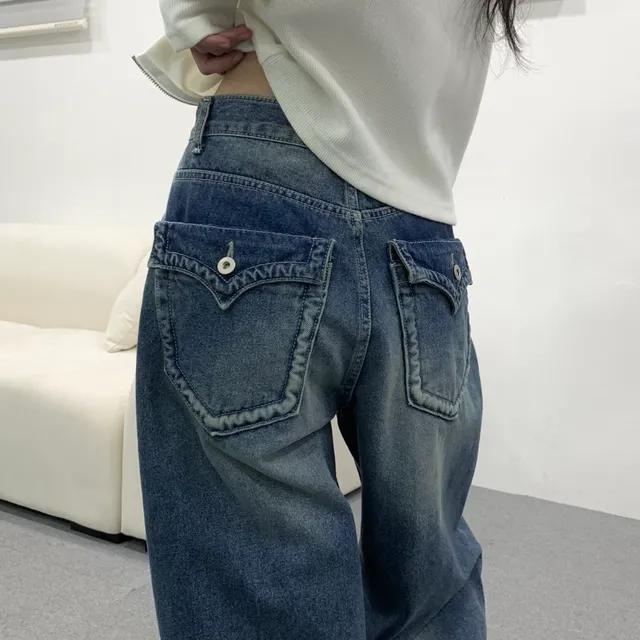 [oot/ootj 카리나 착용] 로프 백 포켓 와이드 데님 팬츠